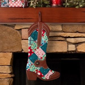The Pioneer Woman Multi-Color Patchwork Boot Christmas Stocking 20” NEW